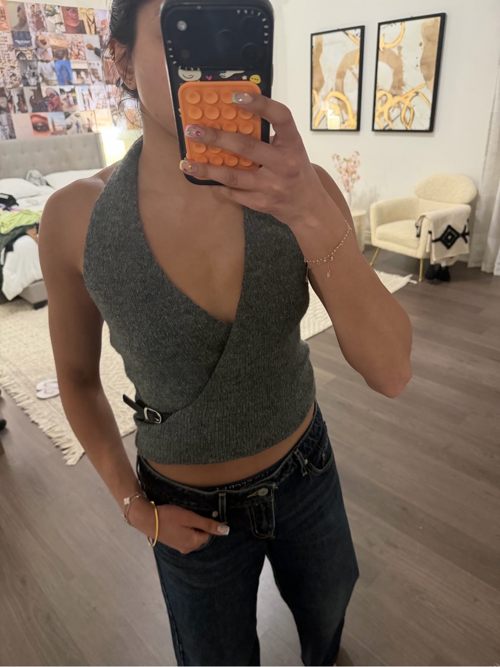 Zara Dark Gray Halter Wrap Knit Camisole